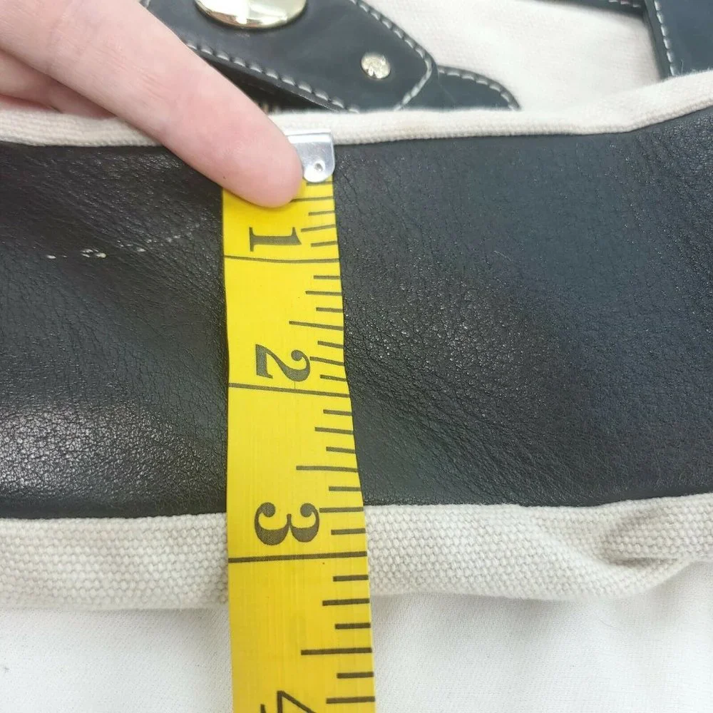 Kate Spade Womens Black Cream Canvas Leather Zip Pockets Crossbody Handb…